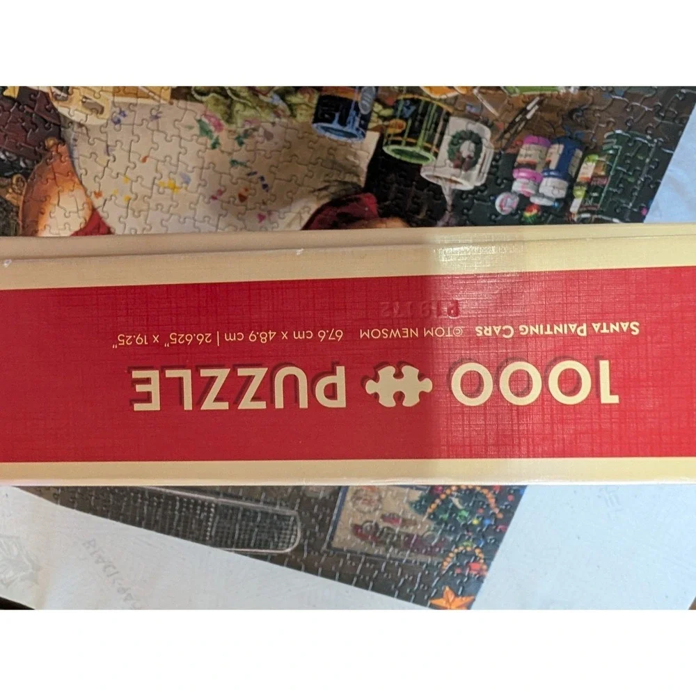 Cobble Hill Santa Painting Cars Jigsaw Puzzle 1000 Pcs Complete Tom Newsom